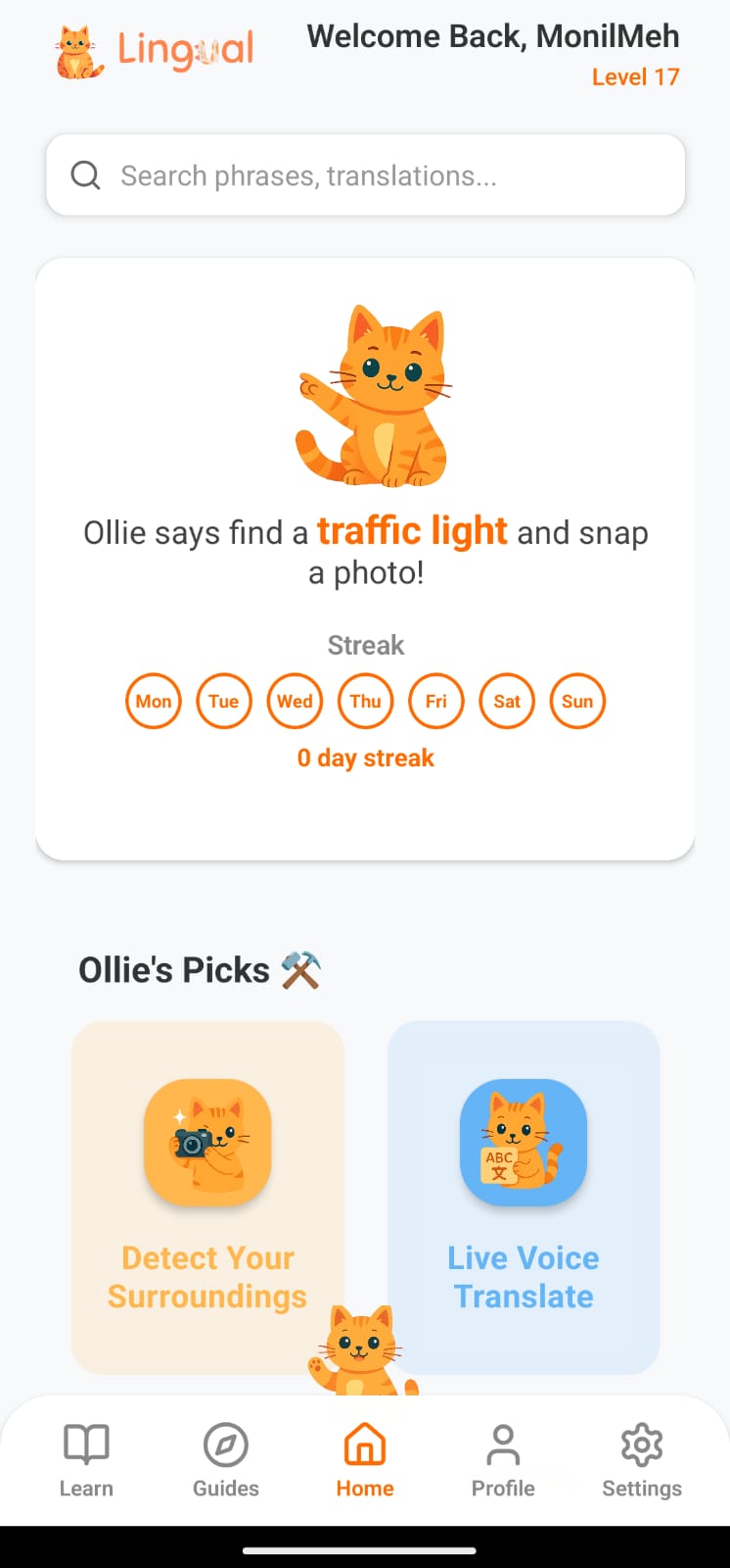 App screenshot - Home screen