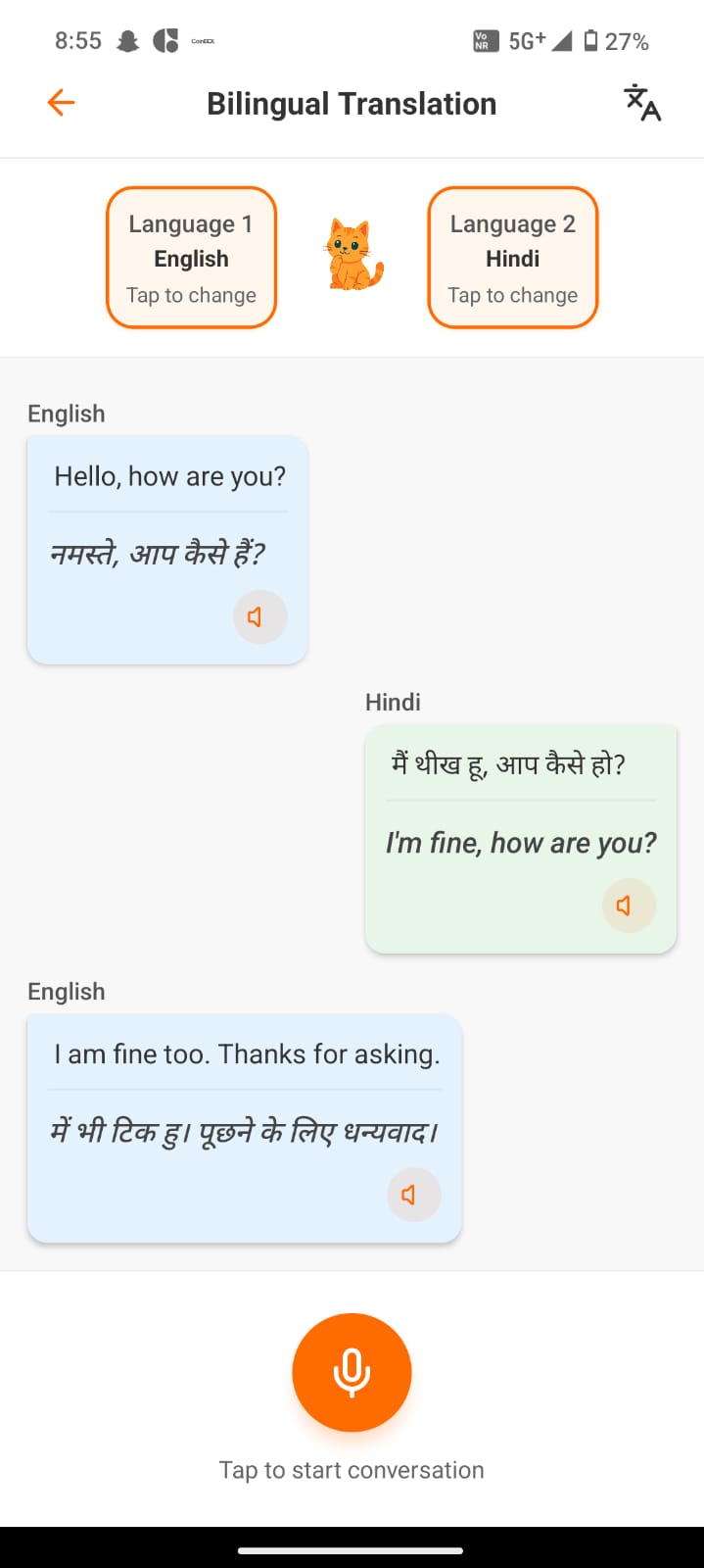 App screenshot - Voice translation